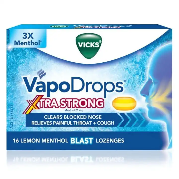 Vicks VapoDrops Xtra Strong Lemon Menthol Blast 36 Lozenges