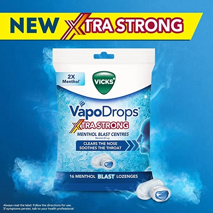 Vicks VapoDrops Xtra Strong Menthol Blast Centres 16 Lozenges