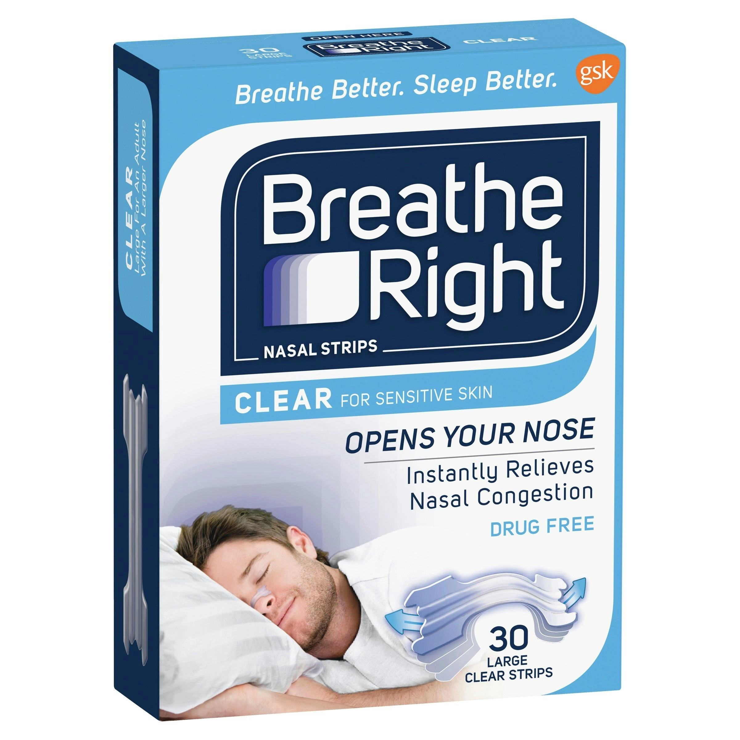 Breathe Right Nasal Strips Clear Large X 30