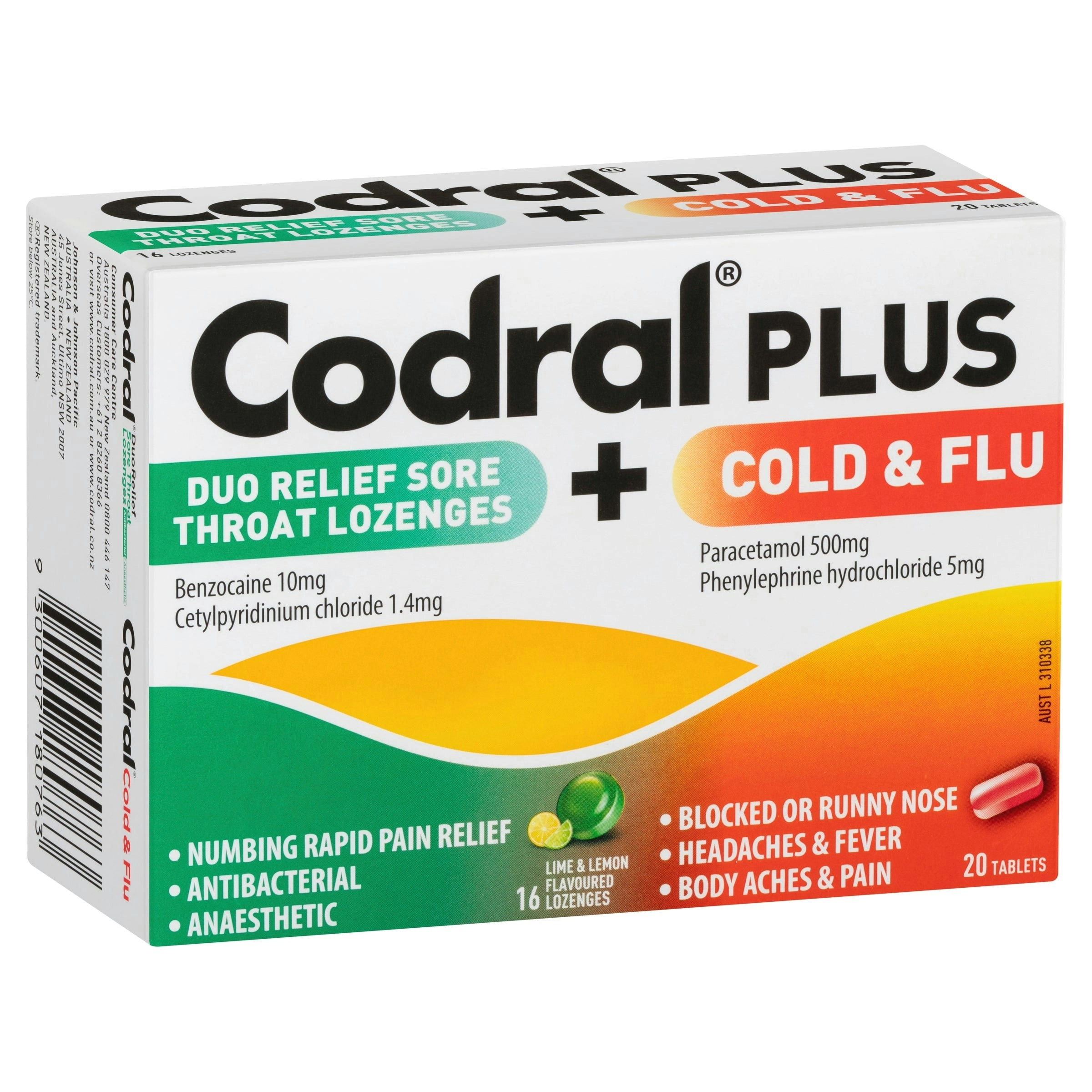 CODRAL Plus Sore Throat 16 Lozenges & Cold and Flu + Decongestant 20 Tablets