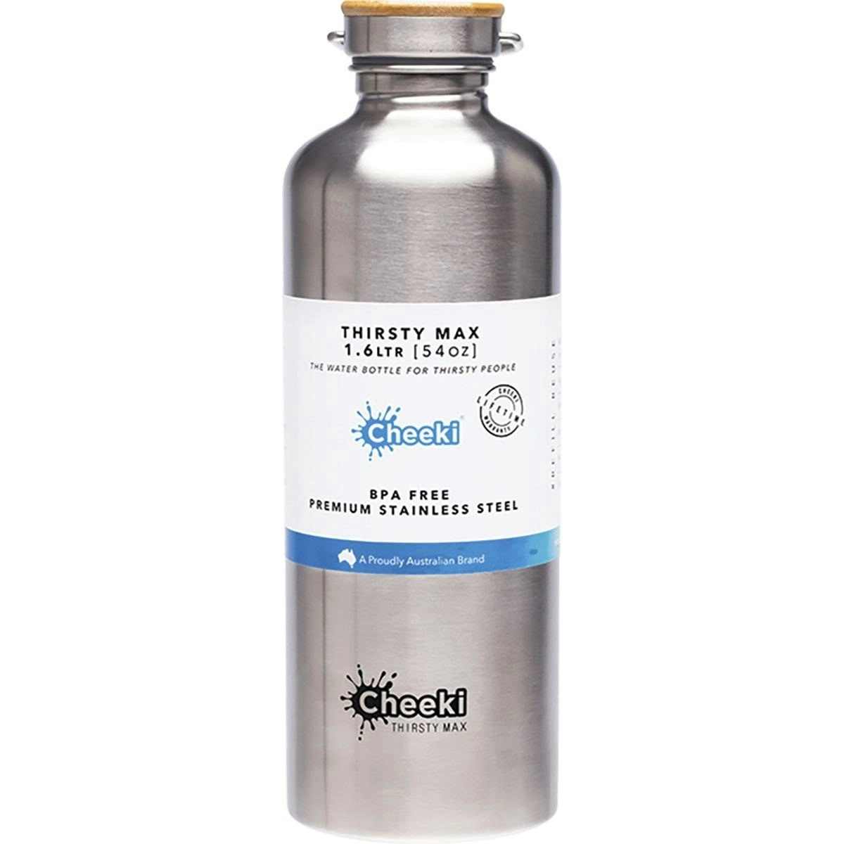 Cheeki Stainless Steel Bottle Silver 'Thirsty Max' 1.6 Litres