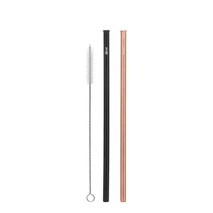 Cheeki Stainless Steel Straws - Straight Rose Gold & Black + Brush 2