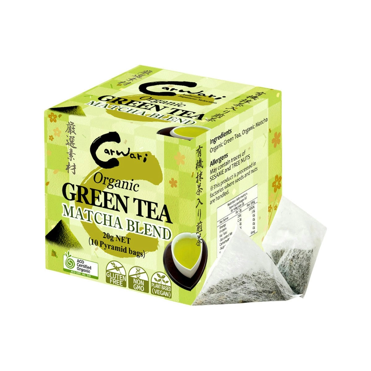 Carwari Organic Green Tea Matcha Blend X 10 Tea Bags