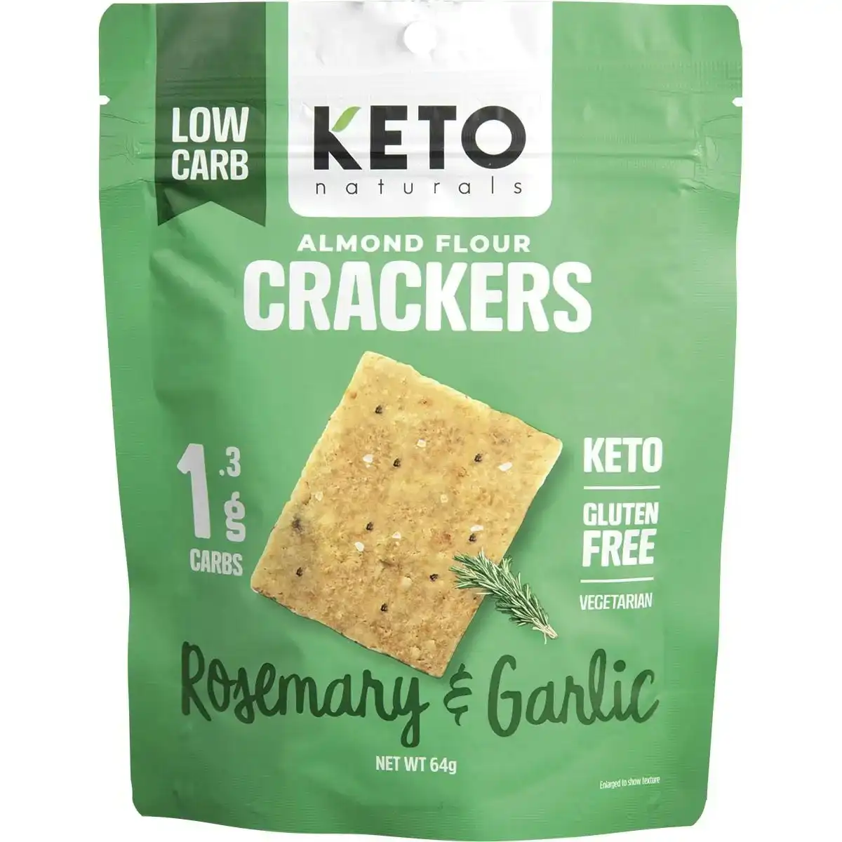 Keto Naturals Almond Flour Crackers Rosemary & Garlic 64g 8Pk