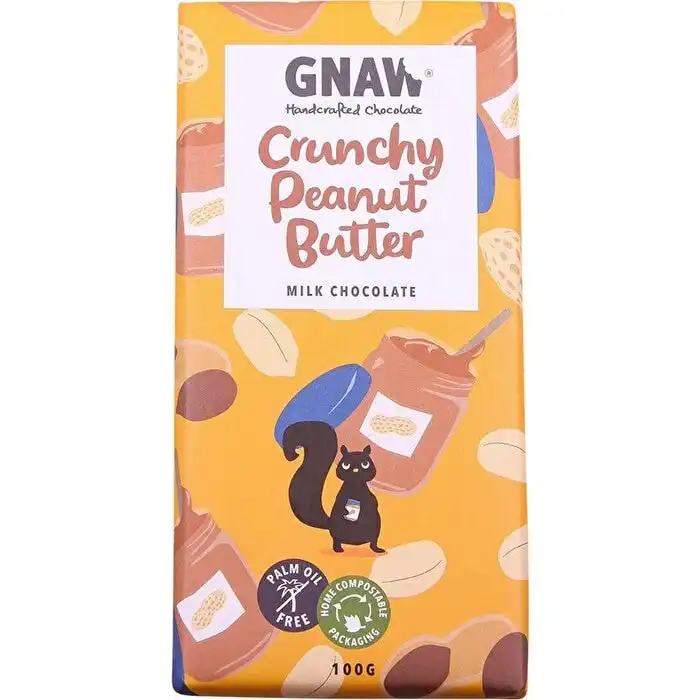 GNAW CHOCOLATE Handcrafted Milk Chocolate Crunchy Peanut Butter 100g 12PK