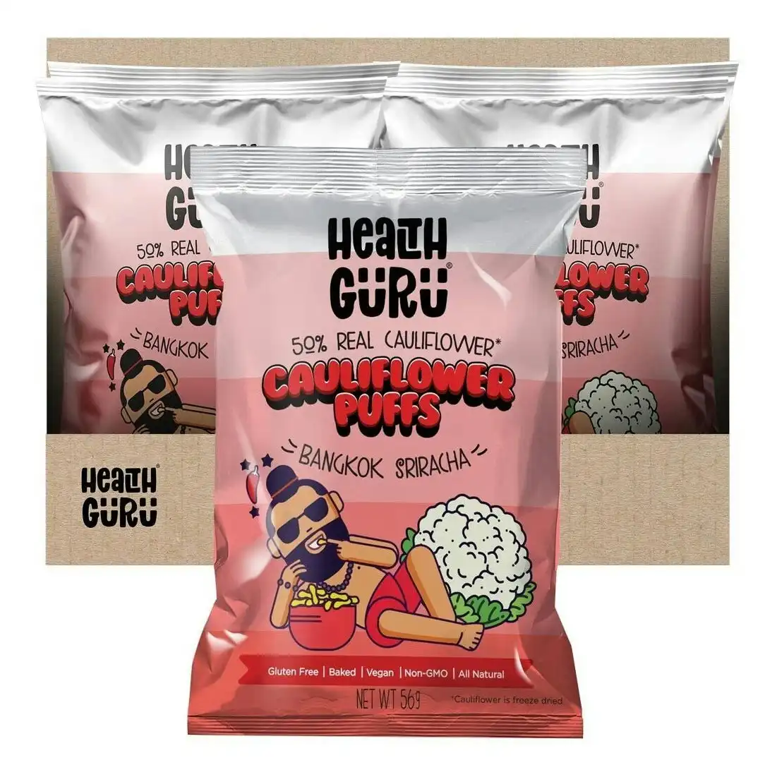 Health Guru Cauliflower Puffs Bangkok Sriracha 56g 12PK