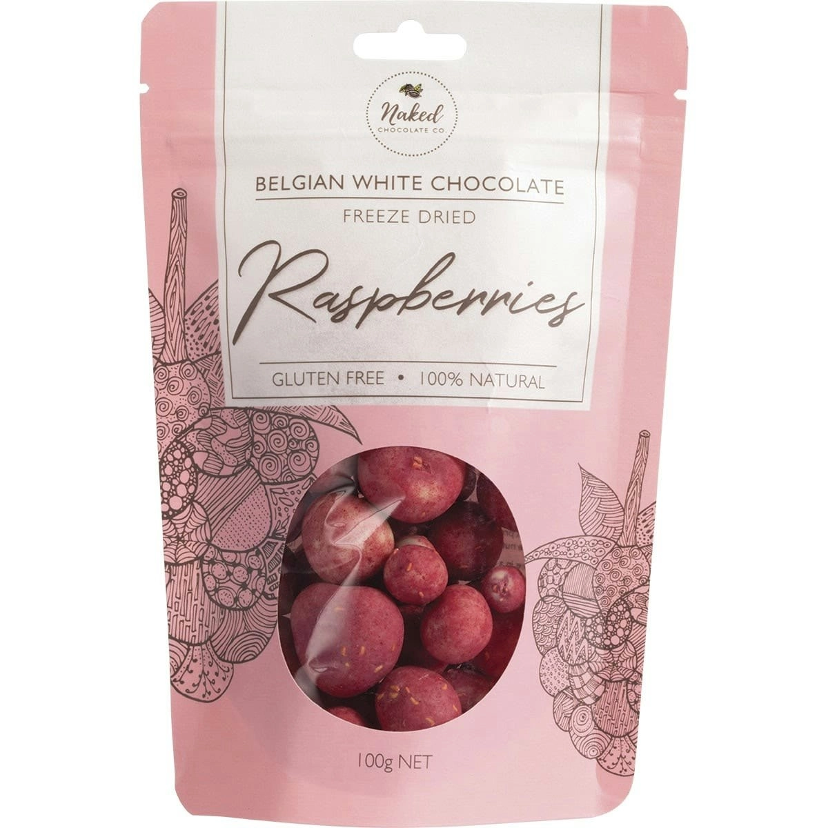 Naked Chocolate CO Freeze Dried Raspberries White Chocolate 100g