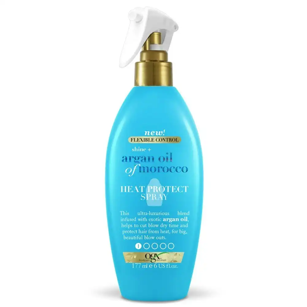 OGX Flexible Control Shine + Hydrate Argan Oil of Morocco Heat Protect Spray For Damaged & Heat Styled Hair 177mL