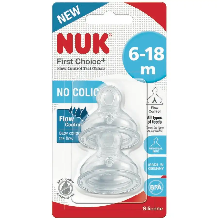 NUK 6-18 Months First Choice+ Flow Control Silicone Teat 2 Pack