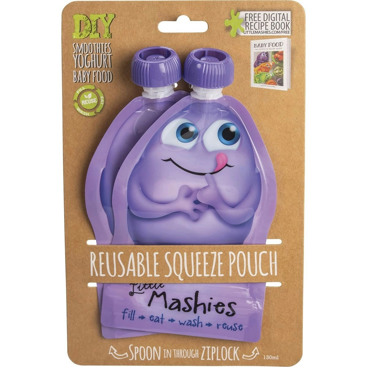 Little Mashies Reusable Squeeze Pouch Pack Of 2 - Purple 2x130ml