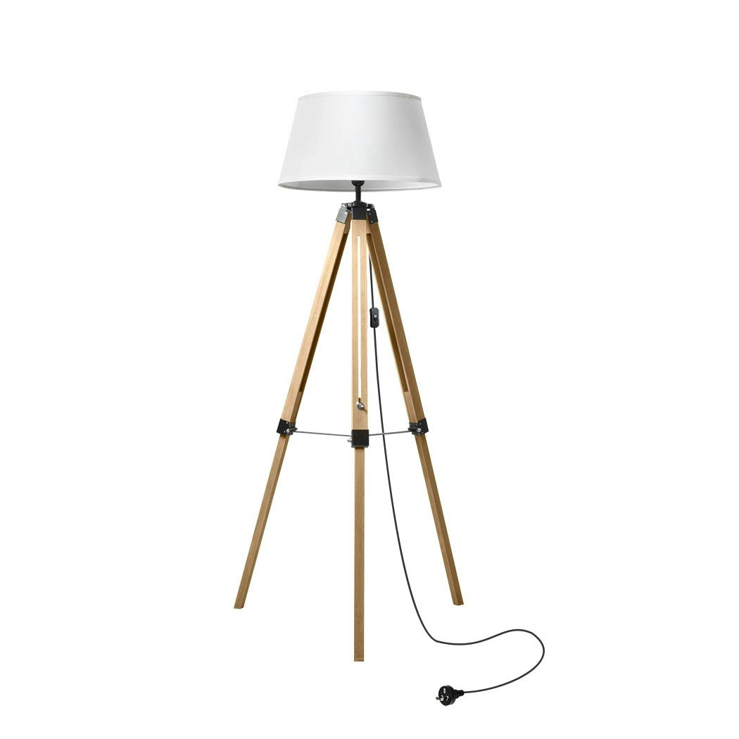 Emitto Tripod Wooden Floor Lamp Shaded Reading Light Adjustable Stand Home Decor