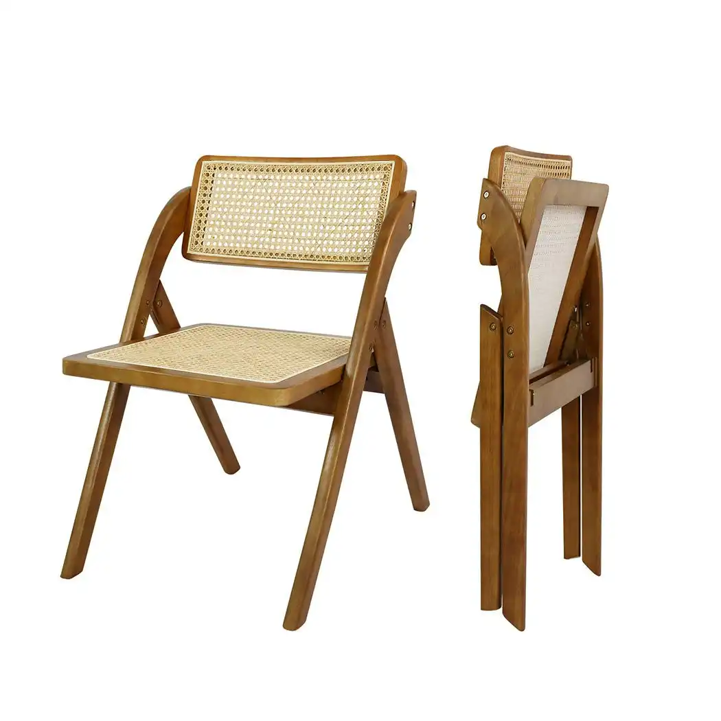 Levede 2X Dining Chairs Foldable  Accent Wooden Chair Rattan Furniture Lounge