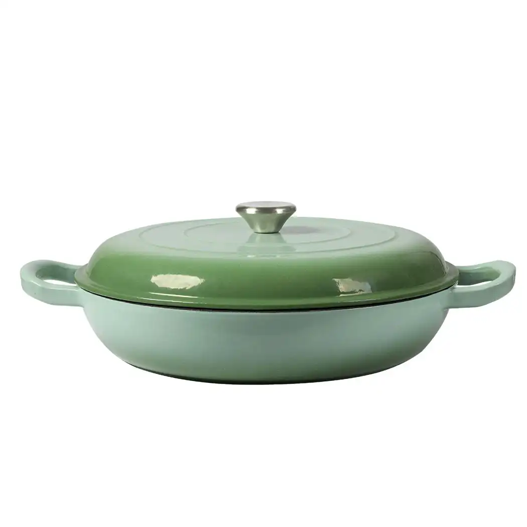 Toque Casserole Pot Cast Iron Dutch Oven Green Enamel Slow Cook Pan Lid 3.5L