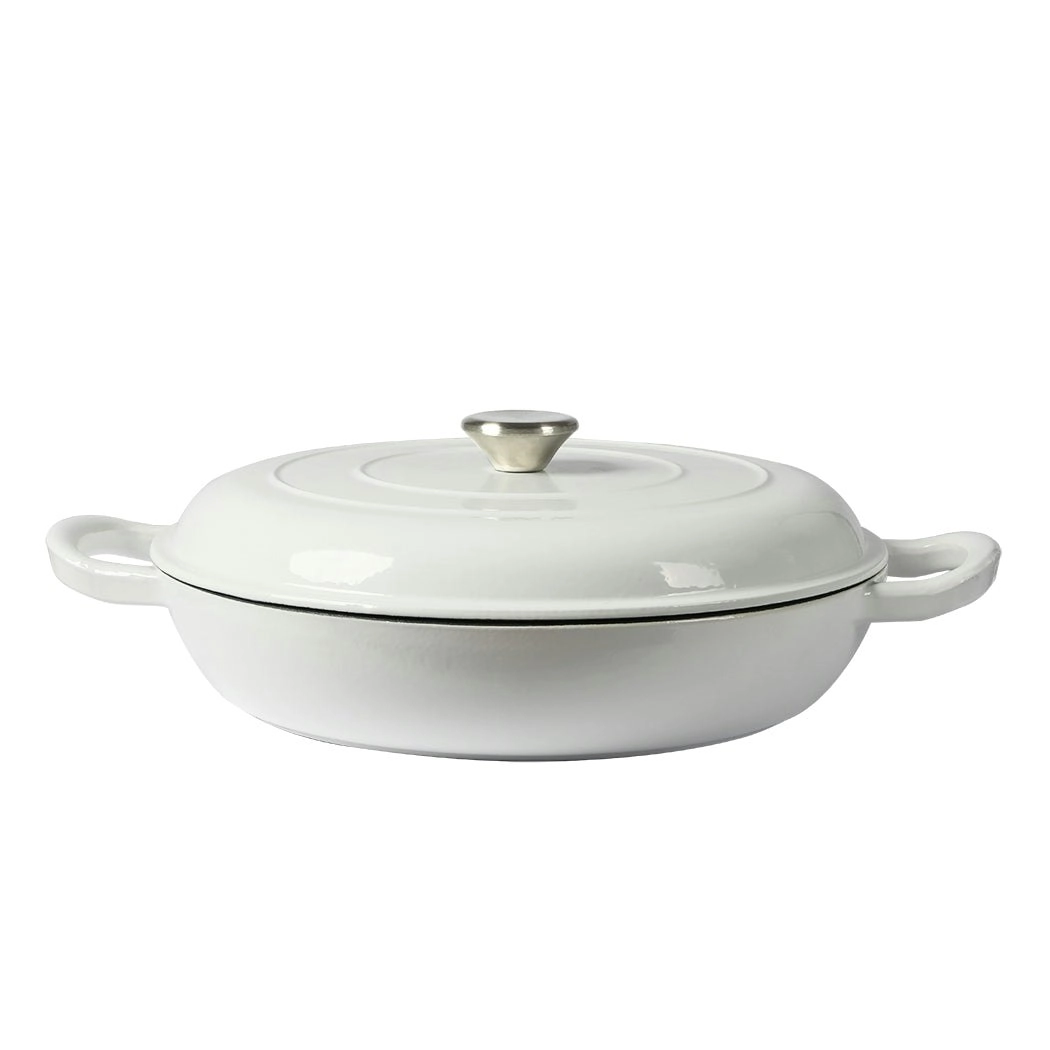 Toque Enamel Dutch Oven 4L Cast Iron Pan Casserole Pot Slow Cook with Lid White