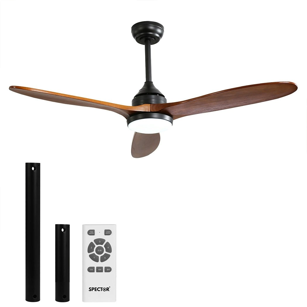 Spector 52'' Ceiling Fan DC Motor LED Light Wood Blade Remote Control 1300mm