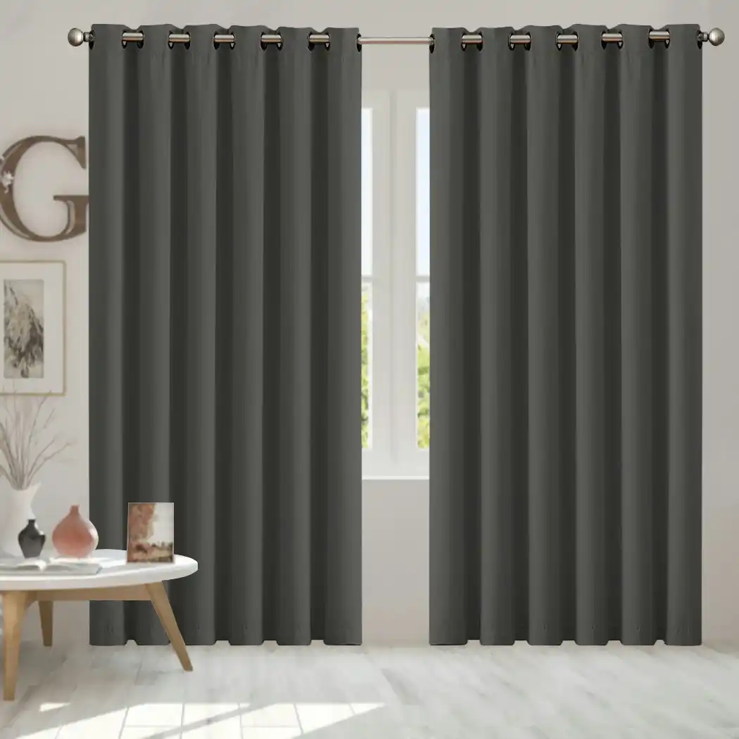 Traderight Group  2x Blockout Curtains Panels 3 Layers Eyelet Room Darkening 240x230cm Charcoal