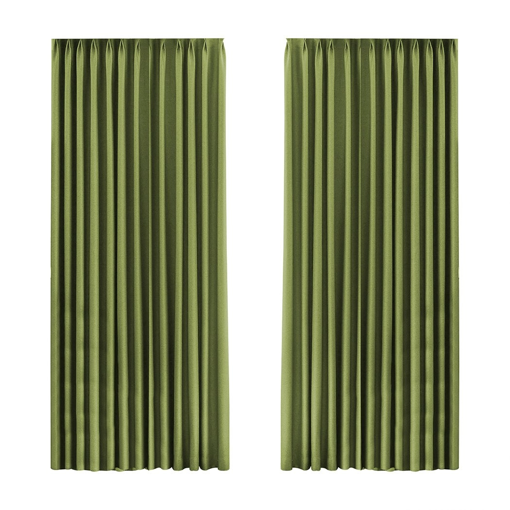 Marlow 2XBlockout Curtains Chenille Blackout Draperies Eyelet Day 180x250 Green