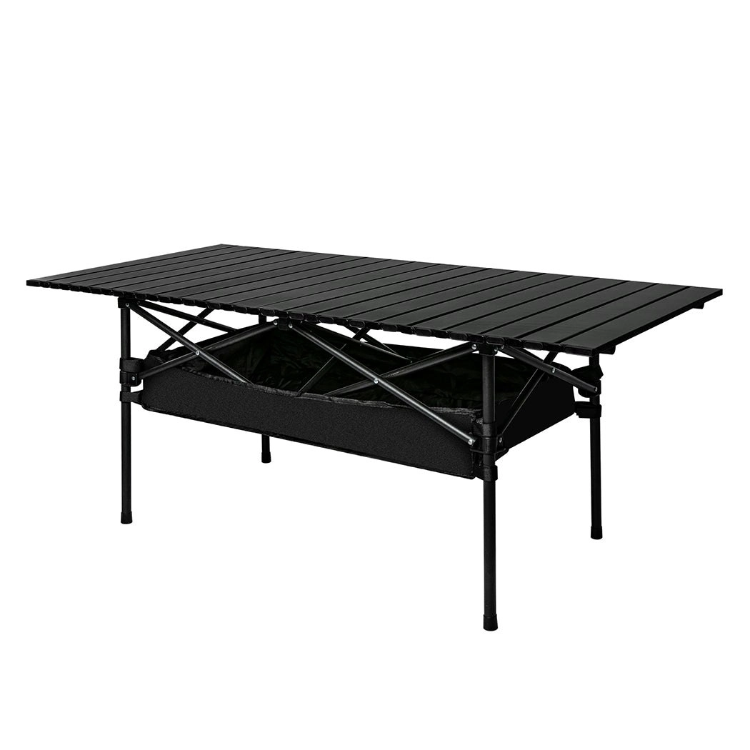 Levede Folding Camping Table Portable Picnic Outdoor BBQ Desk Egg Roll Black