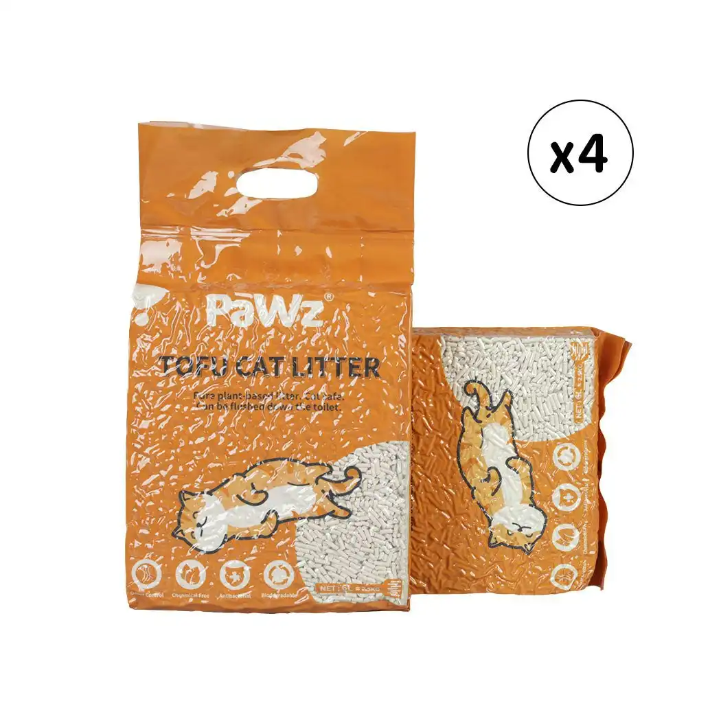 Pawz 2.5kg Tofu Cat Litter Clumping Flushable Fast Super Absorben Natural x4