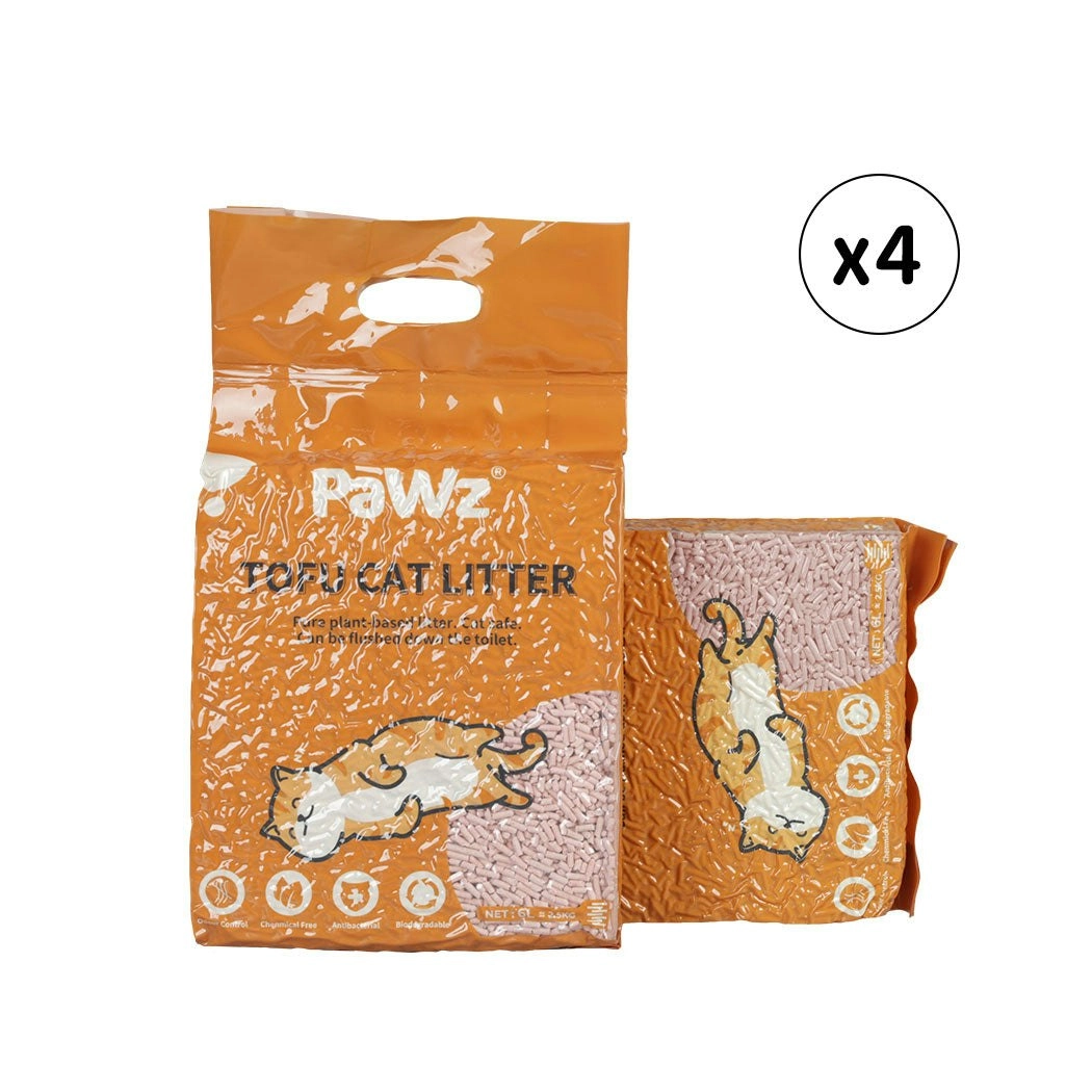 Pawz 2.5kg Tofu Cat Litter Clumping Flushable Fast Super Absorben Peach x4