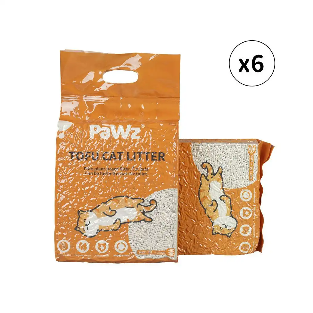 Pawz 2.5kg Tofu Cat Litter Clumping Flushable Fast Super Absorben Natural x6