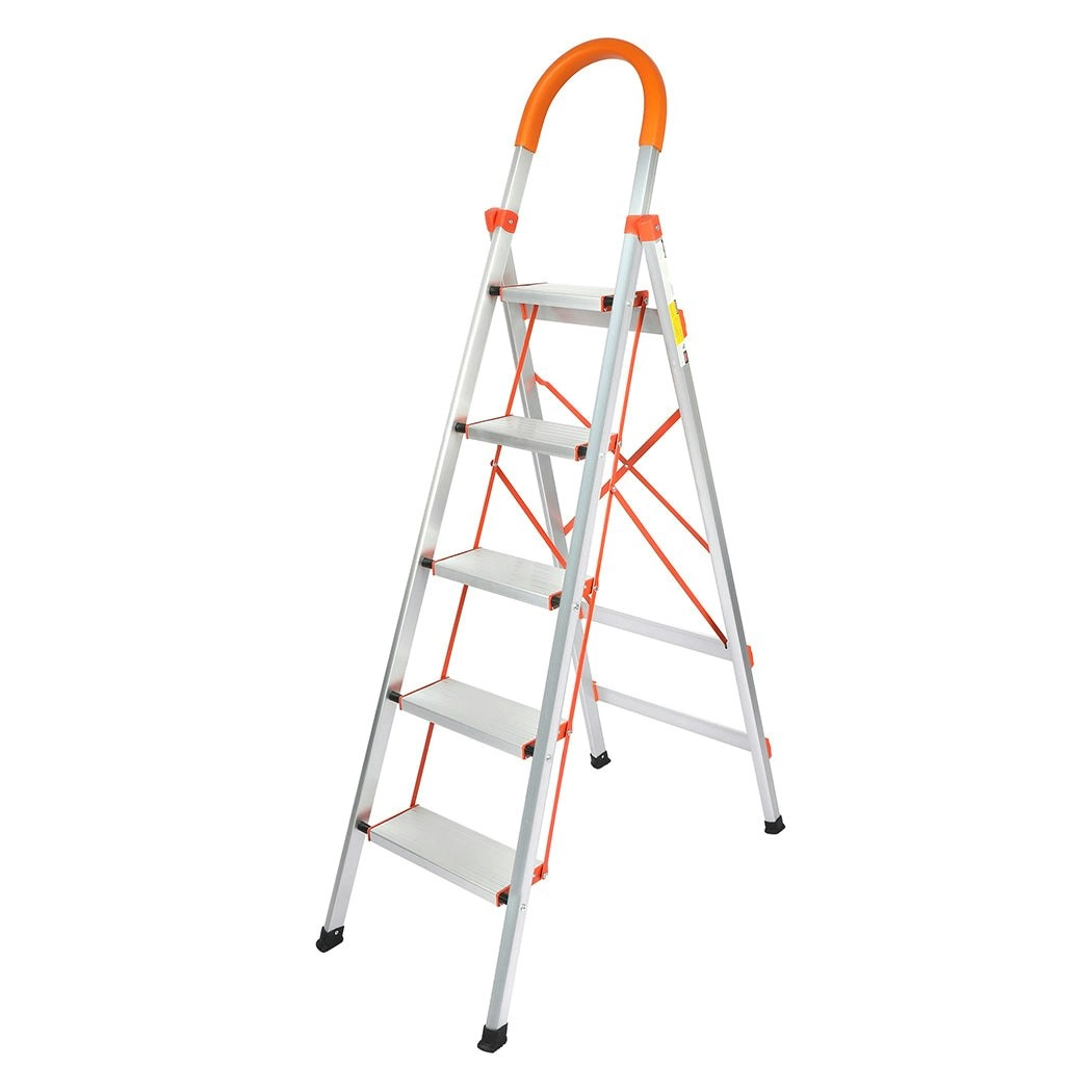 Traderight 5 Step Ladder Folding Aluminium Portable Multi Purpose Household Tool