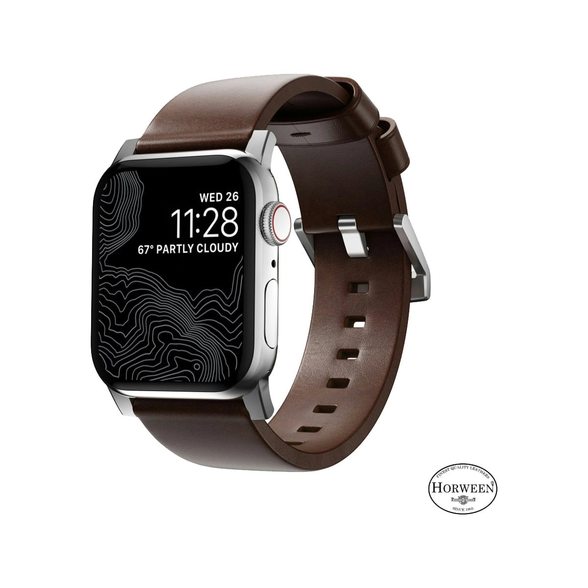 Nomad Modern Band for Apple Watch 40mm / 41mm - Silver Hardware with Rustic Brown Horween Leather