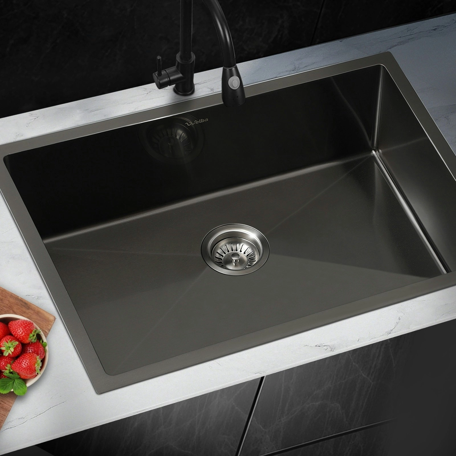 Welba Kitchen Sink 70X45CM Stainless Steel Single Bowl Basin With Waste Black