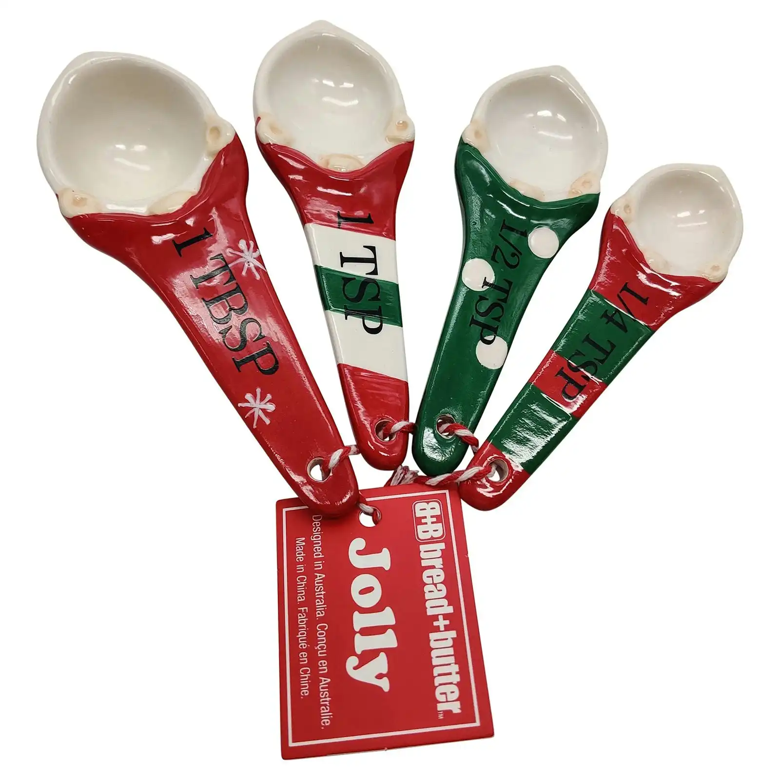 Bread and Butter Gnome Measuring Spoons - 4 Pack - Green/ Red/ White