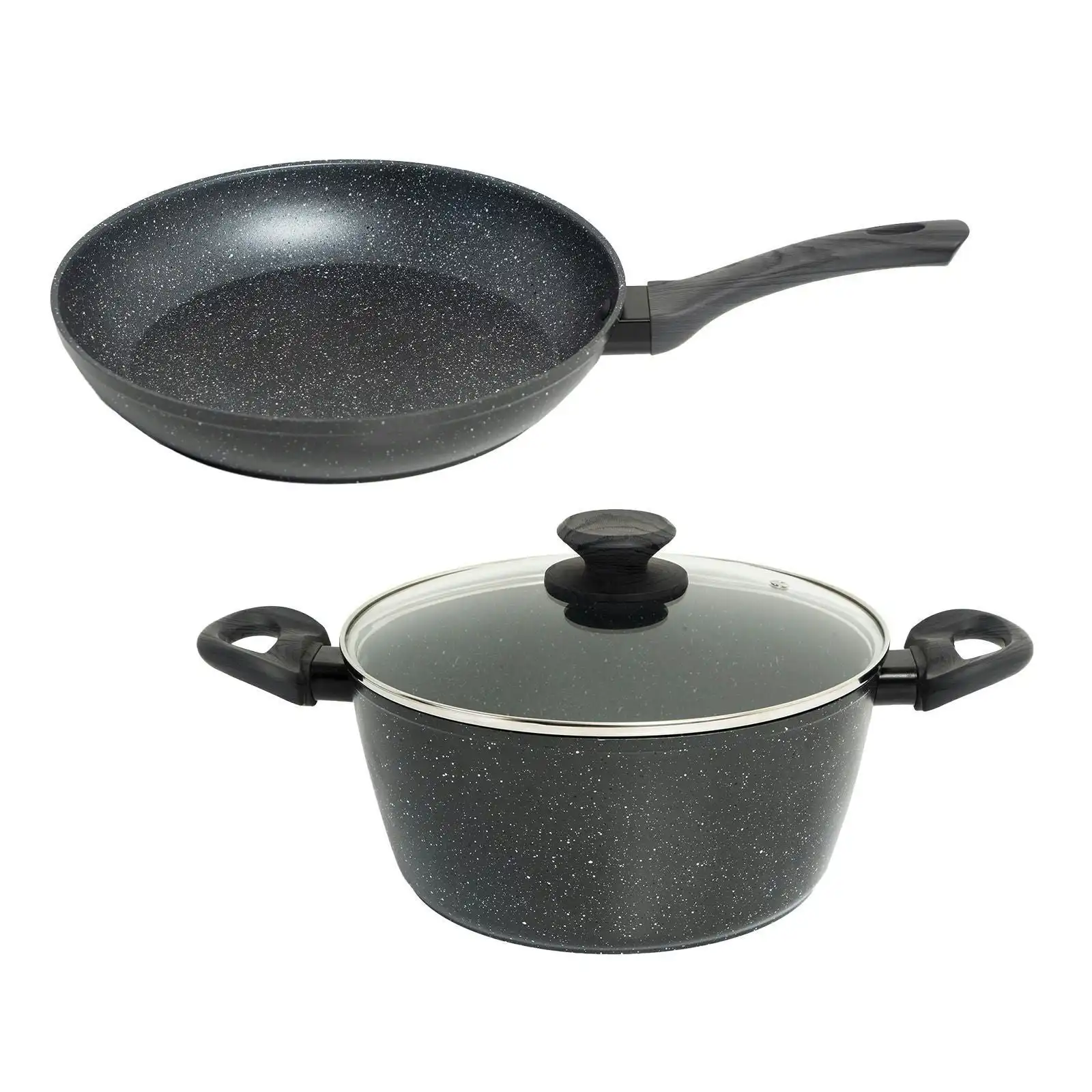 StoneChef 2 Piece Set Frypan 24cm + Casserole 24cm Cookware Grey Handle