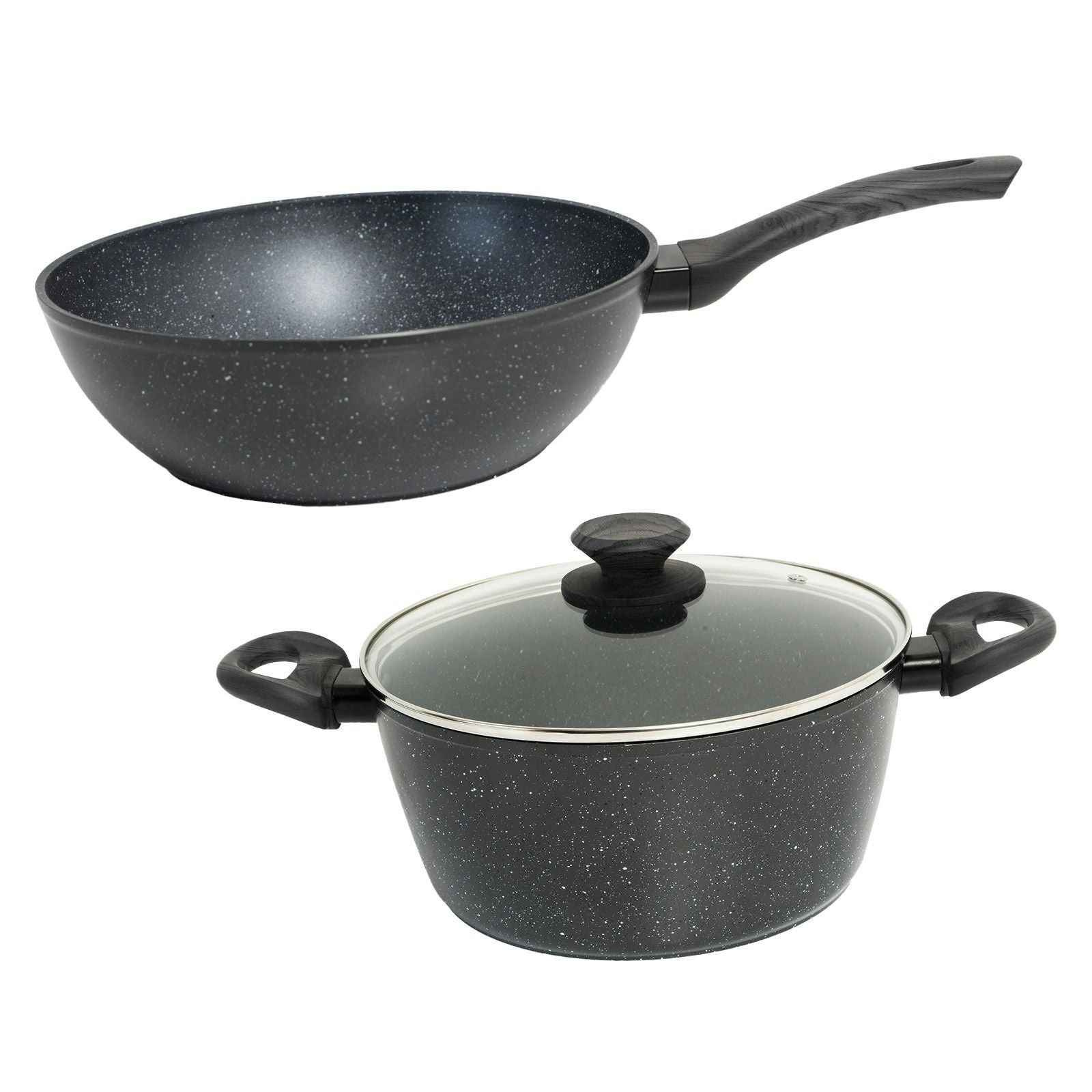 StoneChef 2 Piece Set Wok Pan 30cm + Casserole 24cm Cookware Grey Handle