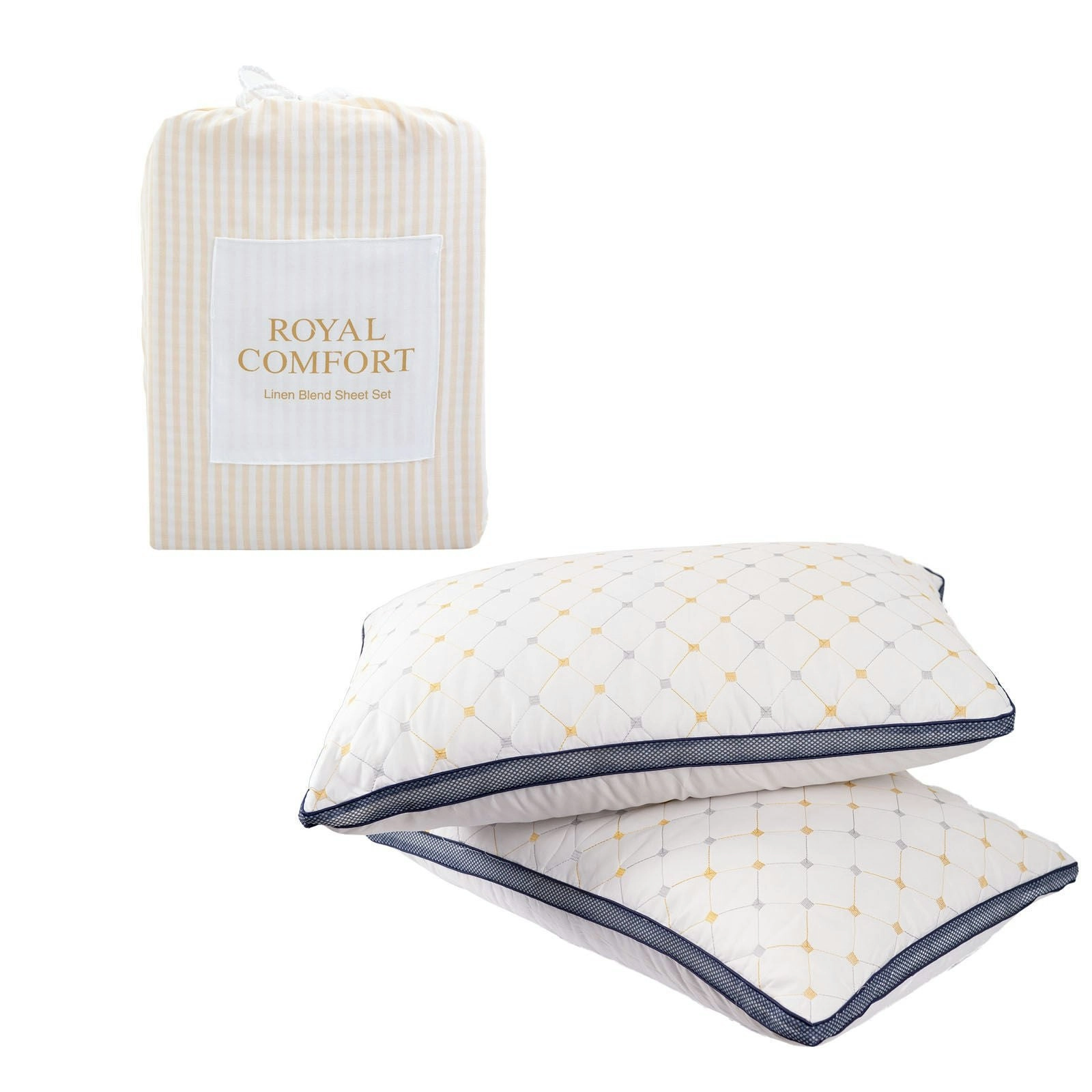 Royal Comfort Bedding Set 1 x Linen Blend Sheet Set And 2 x Air Mesh Pillows