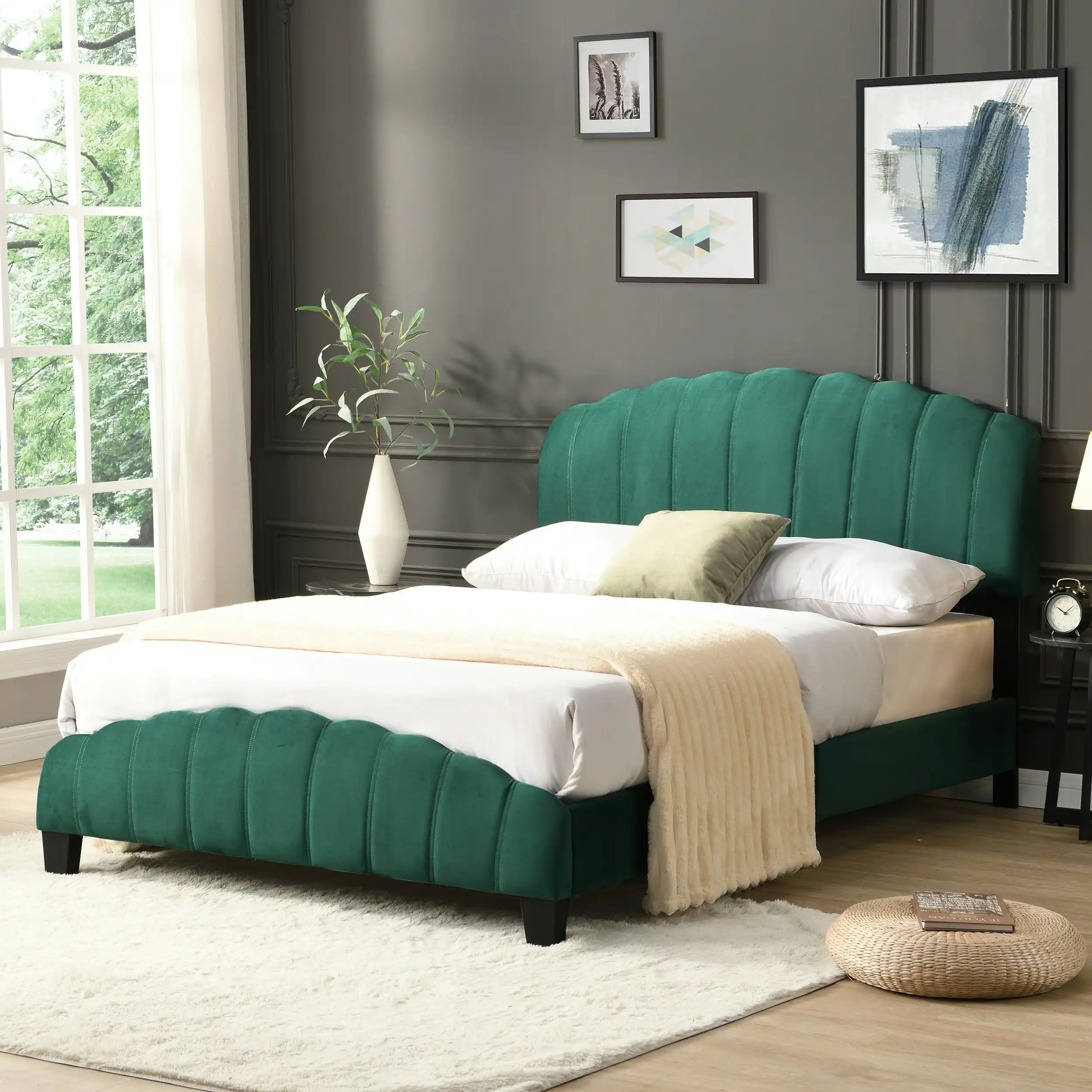 IHOMDEC Double Size  Shell-Style Bed Frame Base Mattress Platform BEF04 Green