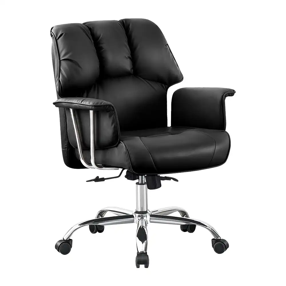 Furb Executive Office Chair PU Leather Mid-Back Thick Padded Back Support Black