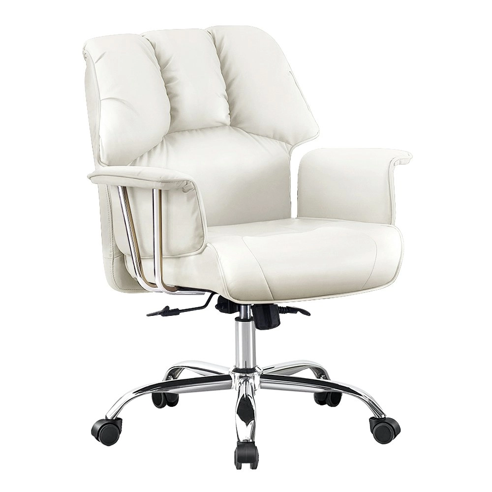 Furb Executive Office Chair PU Leather Mid-Back Thick Padded Back Support White