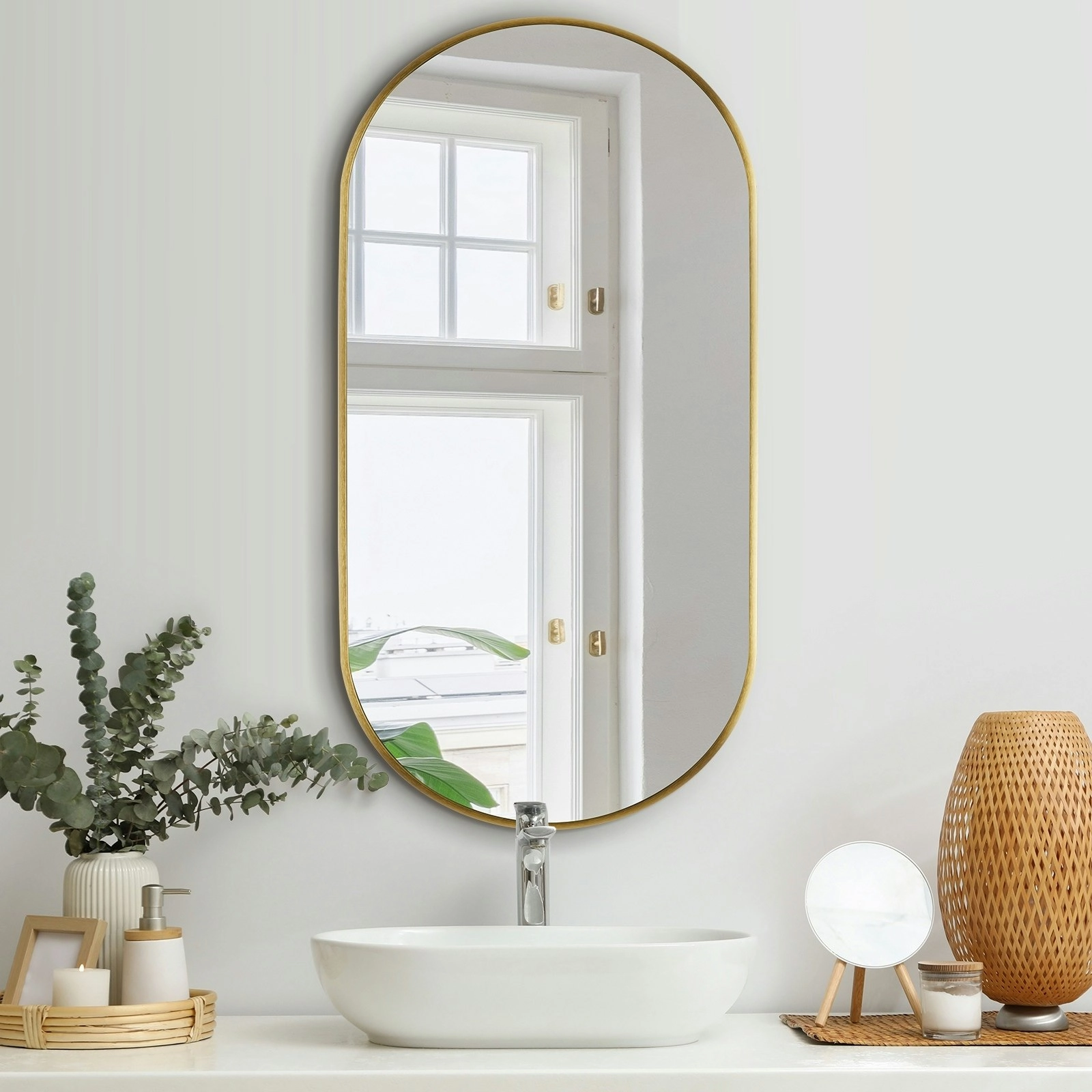 Oikiture Wall Mirrors Oval Makeup Mirror Home Decor Gold 84x50cm