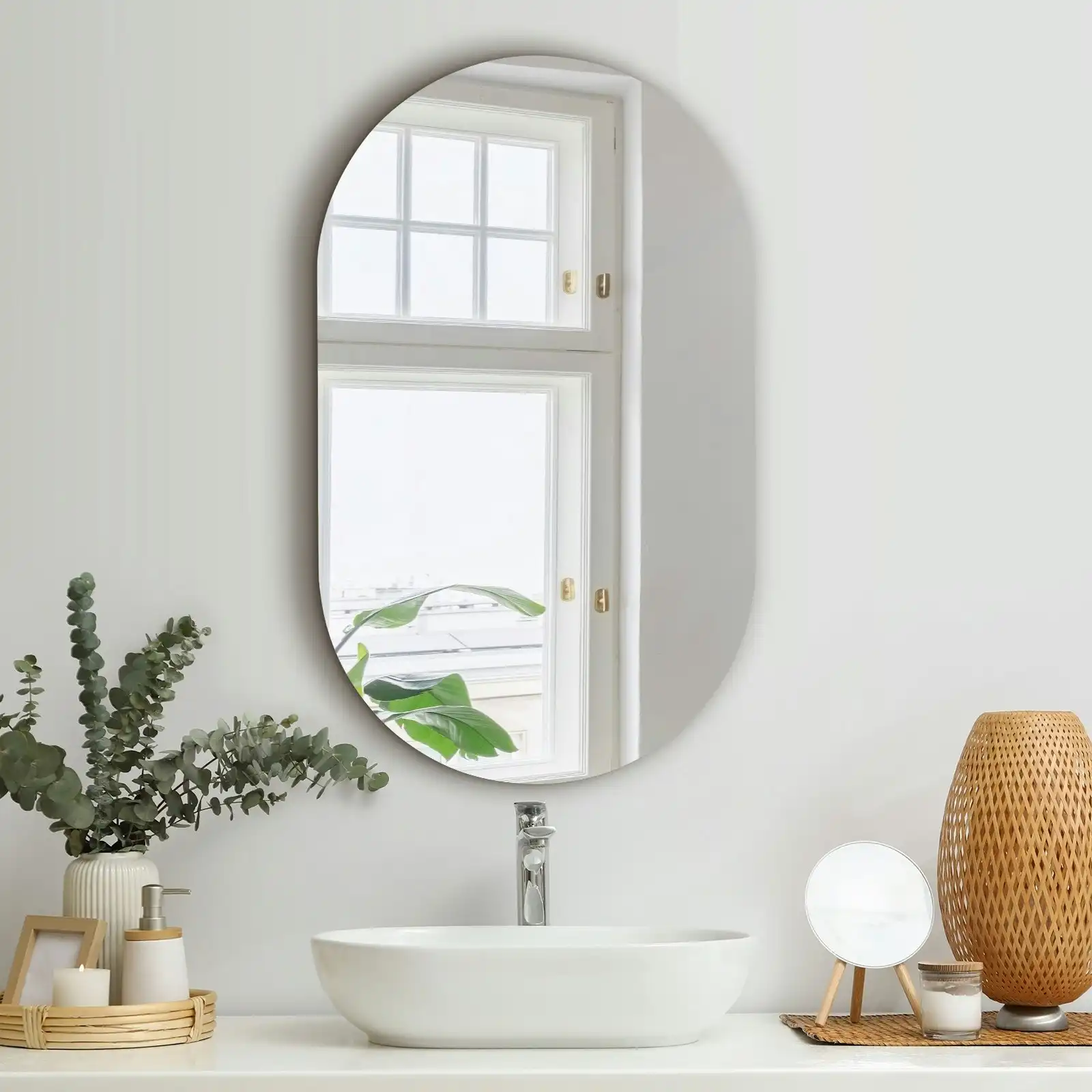 Oikiture Wall Mirrors Oval Makeup Mirror Bathroom Frameless 84x50cm