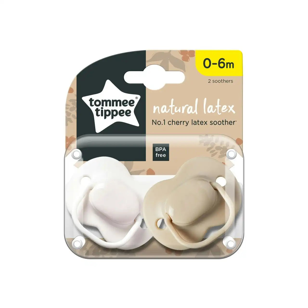 Tommee Tippee Cherry Latex Soother, 0-6 months, pack of 2 soothers with 100% natural latex baglet