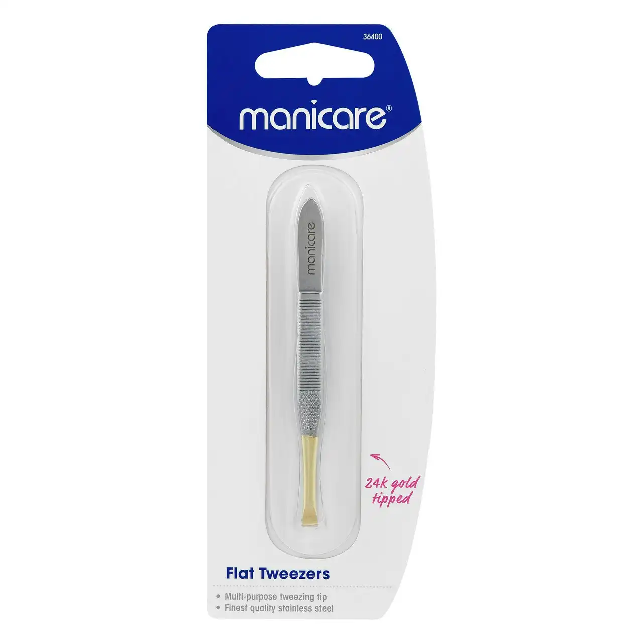 Manicare Flat Tweezers, Gold Tipped