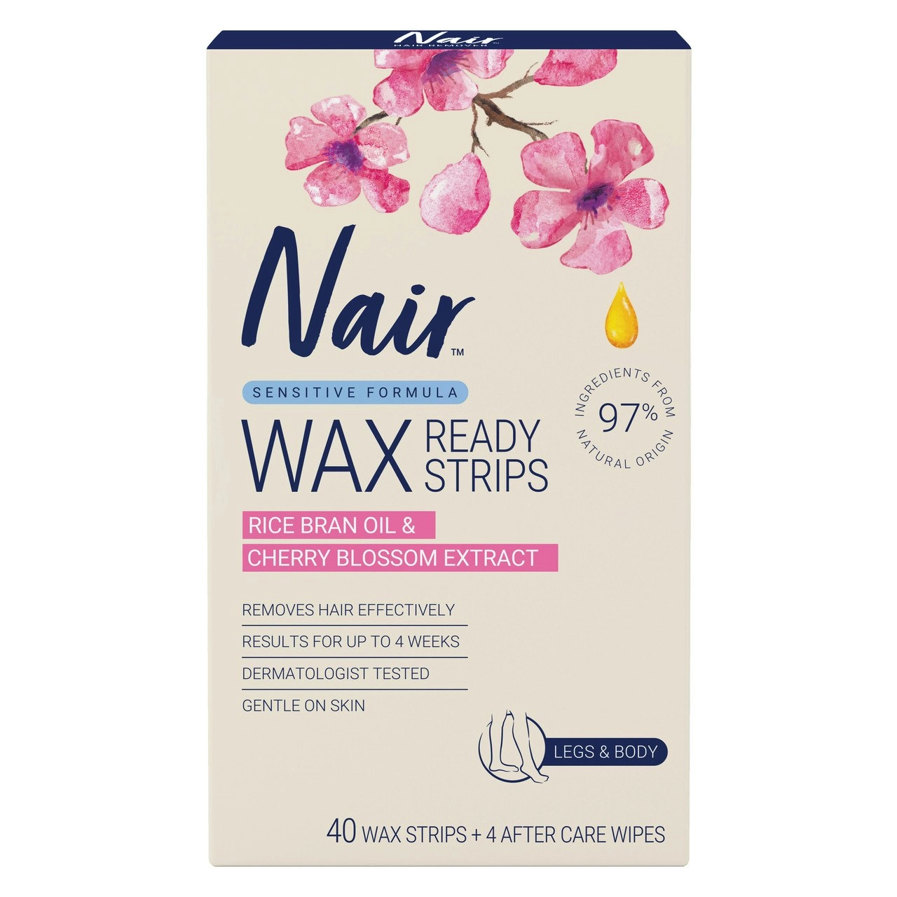 Nair Sensitive Large Wax Strips | 40 pack | Legs & Body