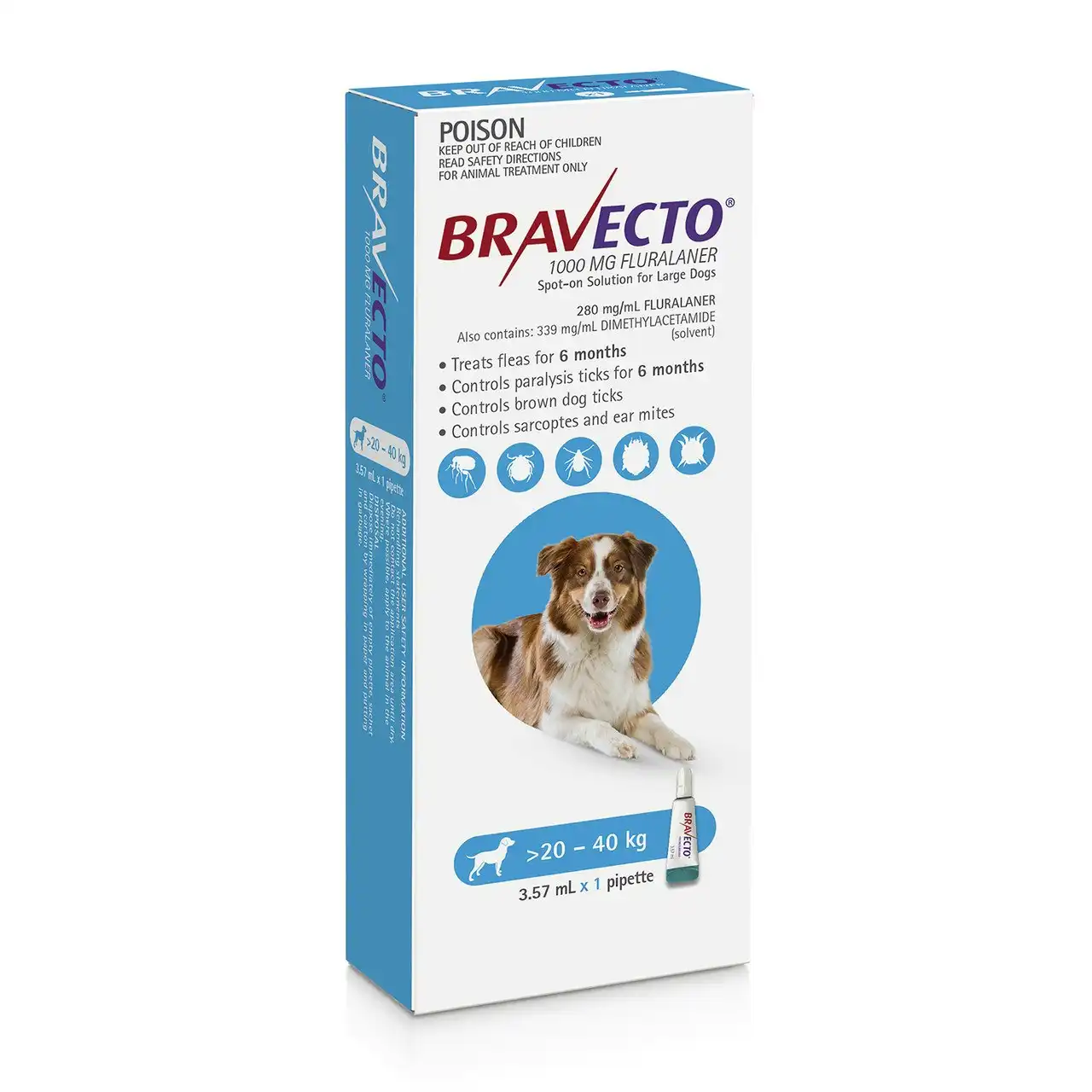 Bravecto Spot On For Large Dogs 20 - 40kg (1 Pipette)