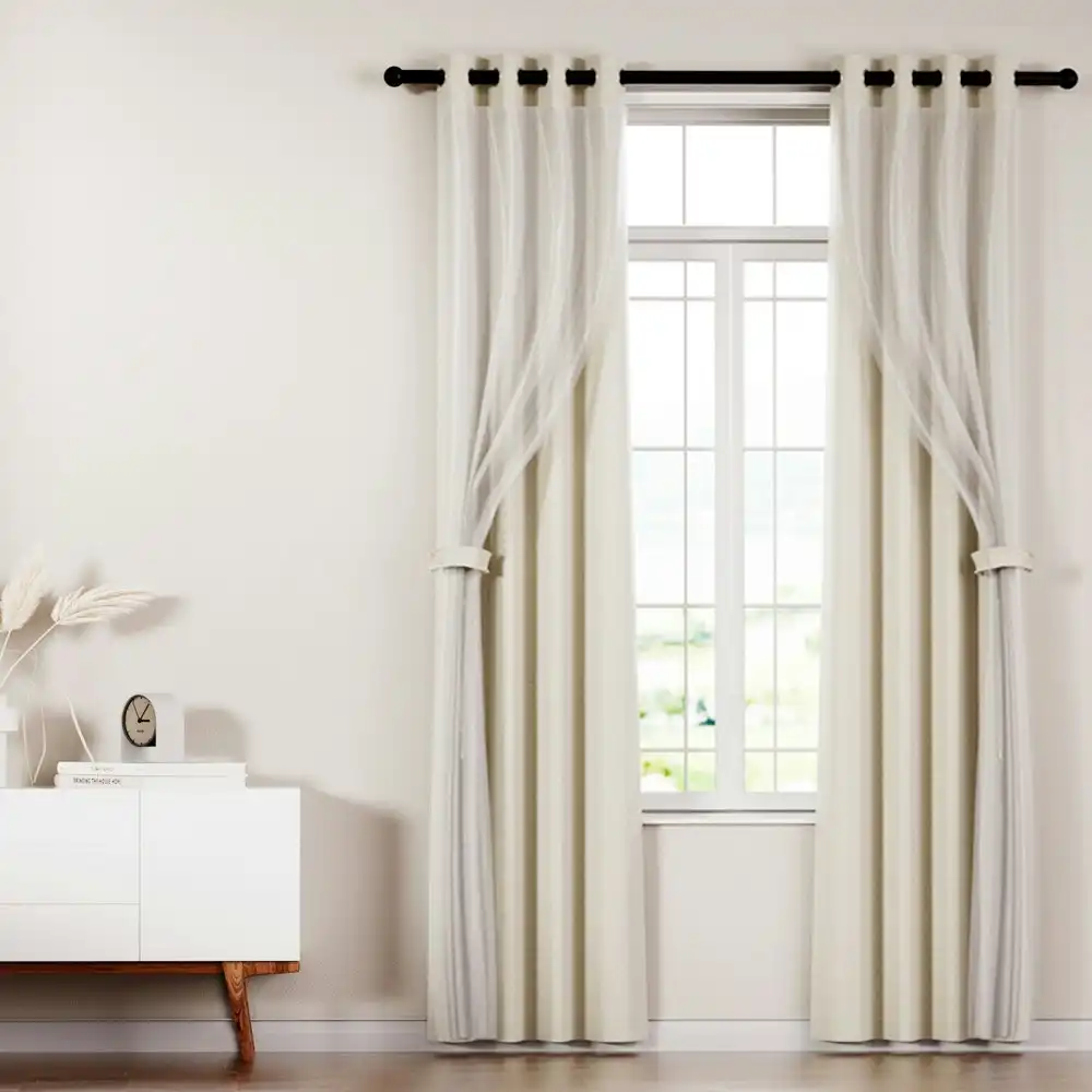 Artiss 2X 132x304cm Blockout Sheer Curtains Beige