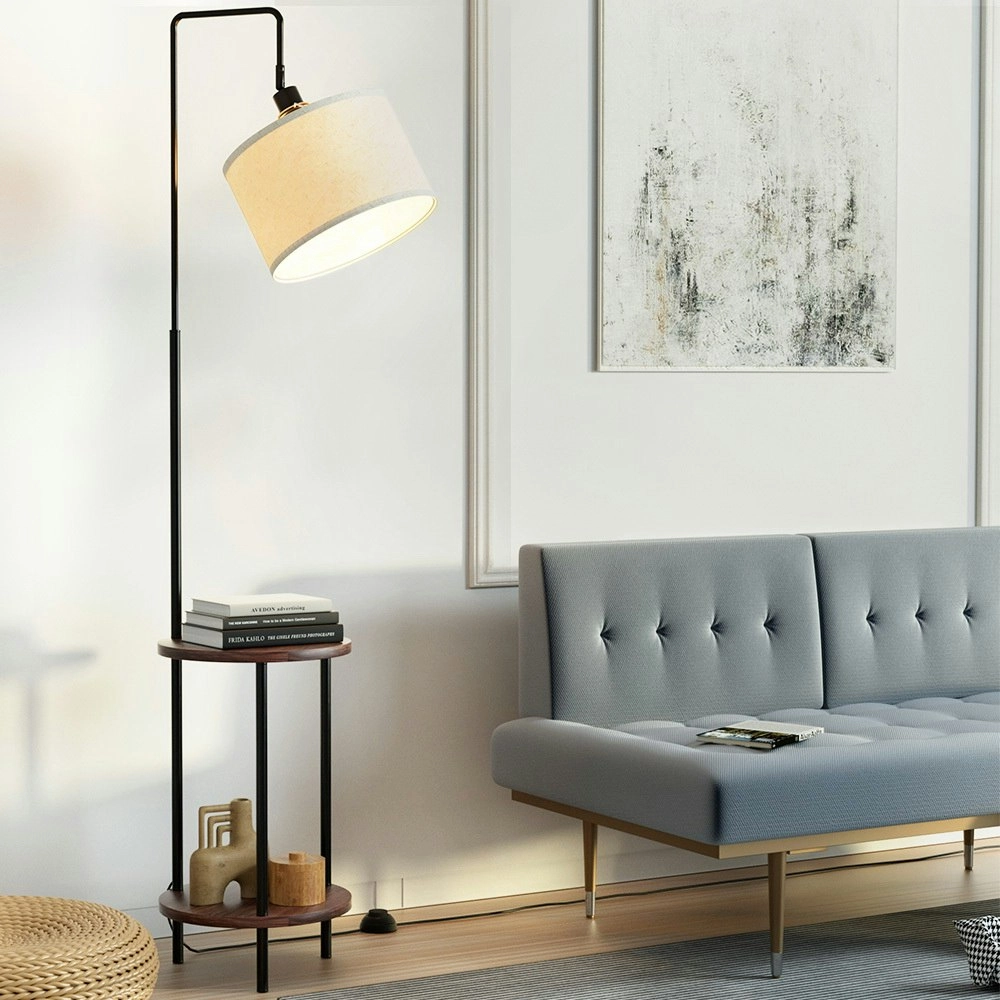 Artiss Floor Lamp 2 Tier Shelf Storage LED Light Stand Home Room Adjustable Head