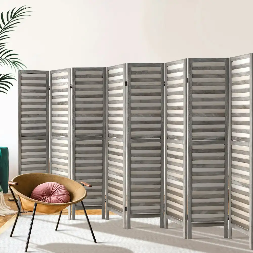 Artiss 8 Panel Room Divider Screen 326x170cm Louver Grey