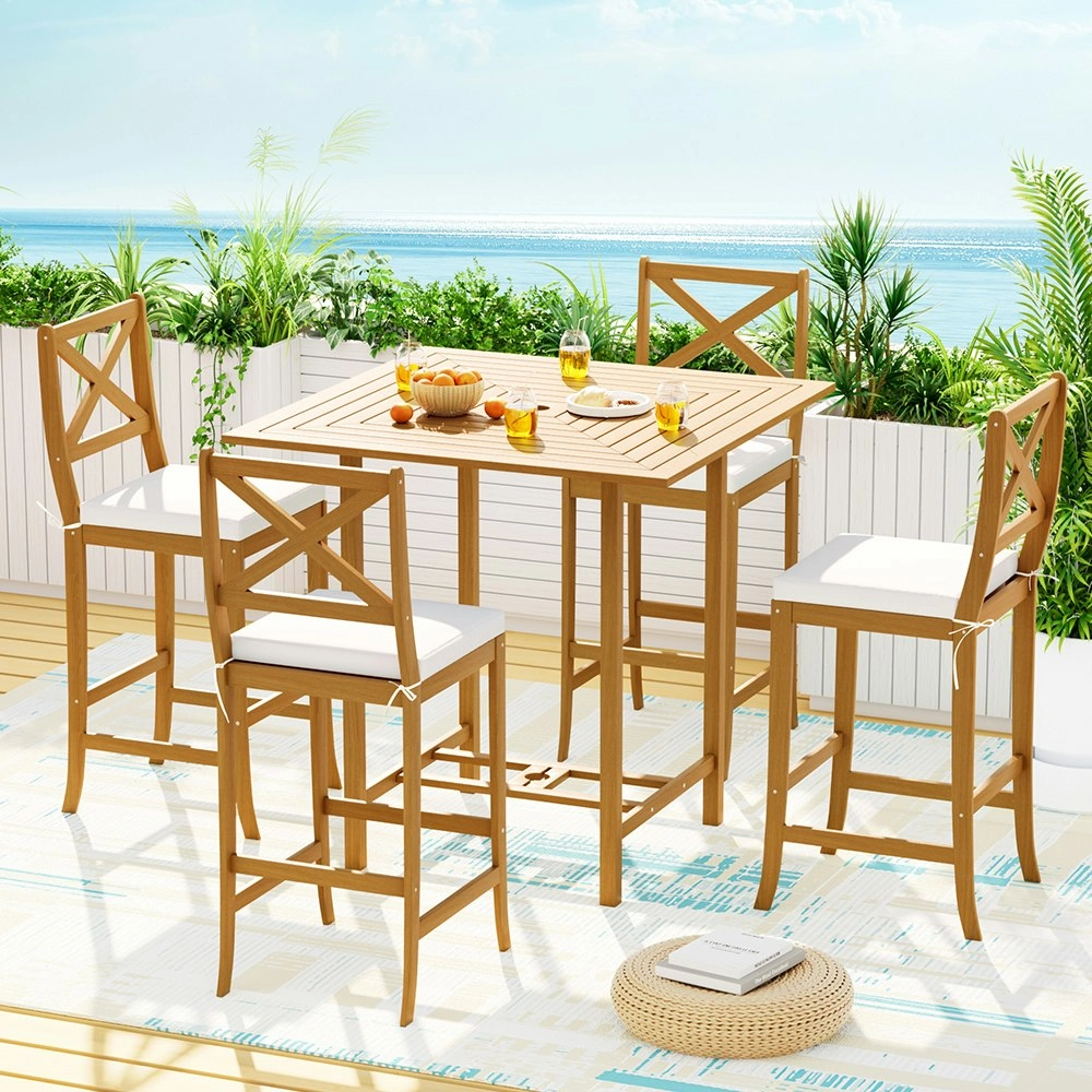 Gardeon 5-Piece Outdoor Bar Set Acacia Wood Bistro Patio Table Stools