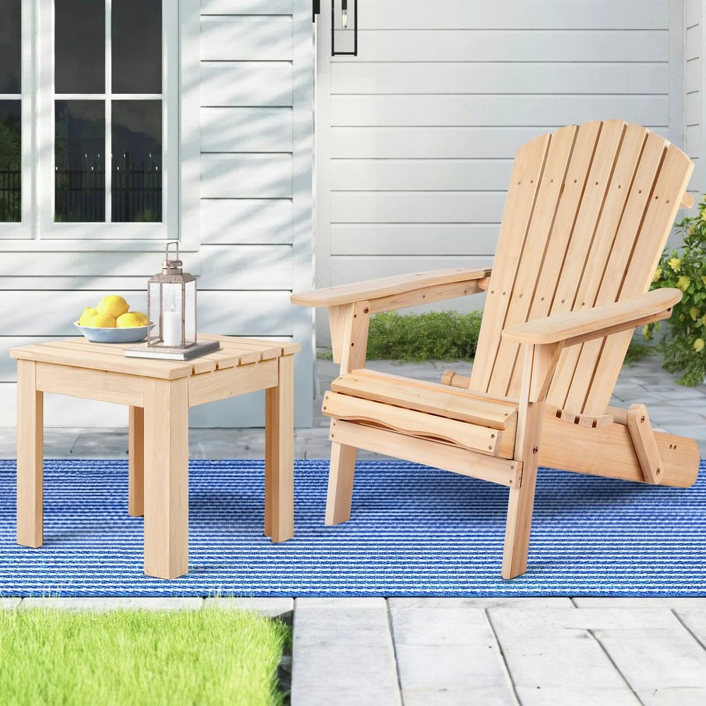 Alfordson Adirondack Chair Table 2PCS Set Wooden Outdoor Furniture Beach Wood