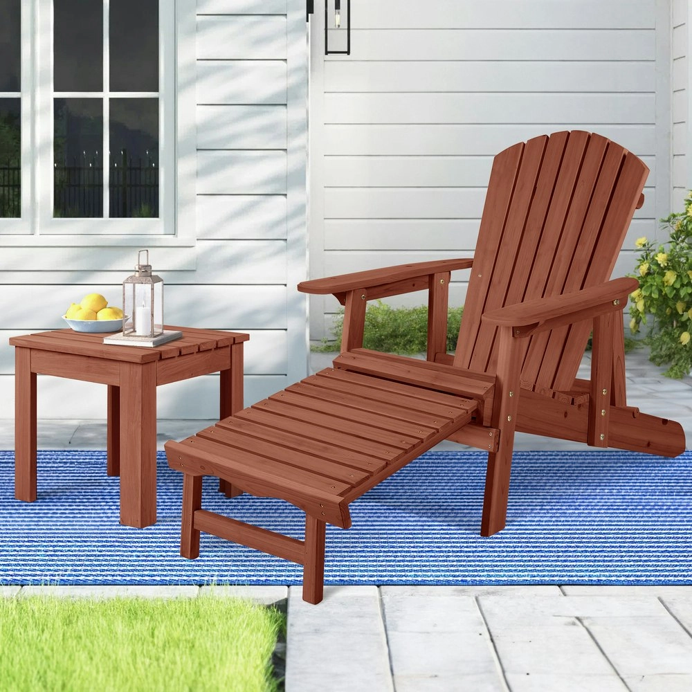 Alfordson Adirondack Chair Table 2PCS Set Outdoor Furniture w/ Ottoman Beach Brown