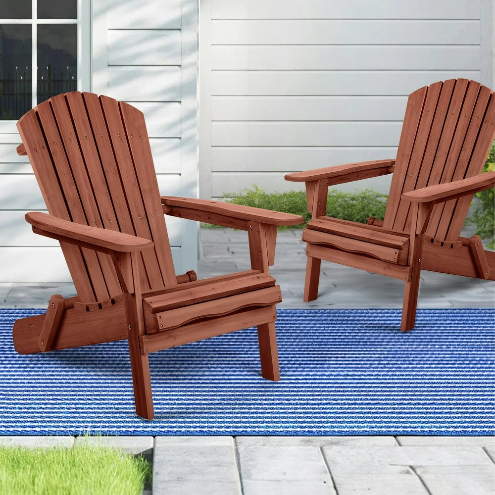 Alfordson 2x Outdoor Chairs Wooden Adirondack Patio Furniture Beach Garden Brown