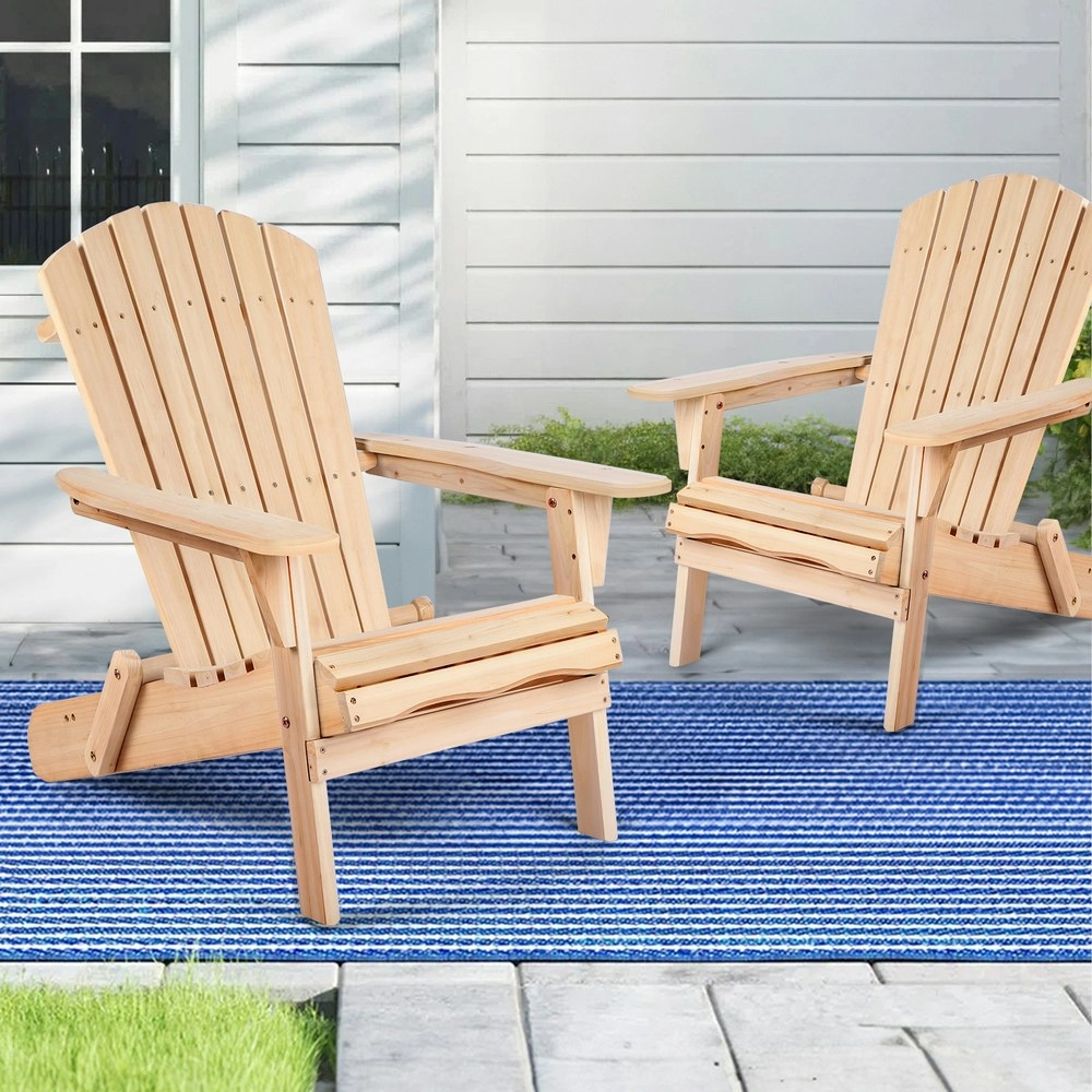 Alfordson 2x Outdoor Chairs Wooden Adirondack Patio Furniture Beach Garden Wood