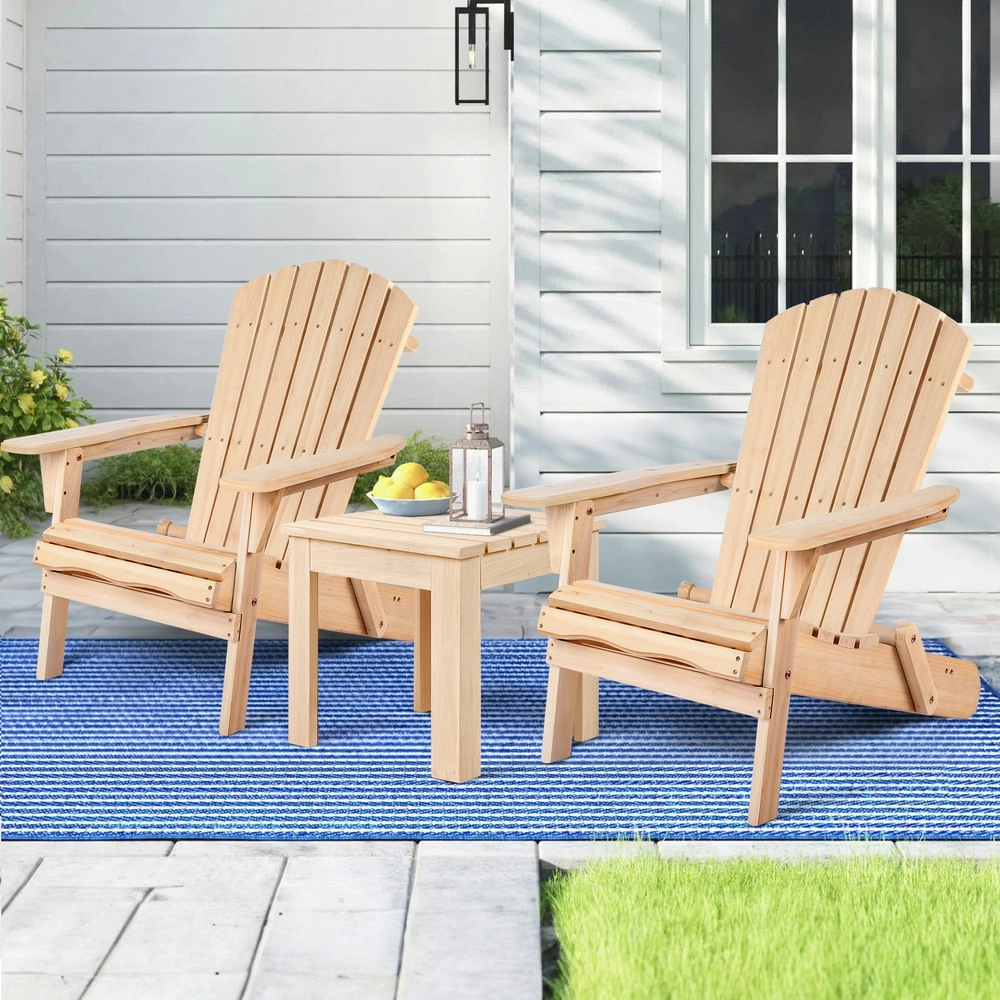 Alfordson Adirondack Chairs Table 3PCS Set Wooden Outdoor Furniture Beach Wood